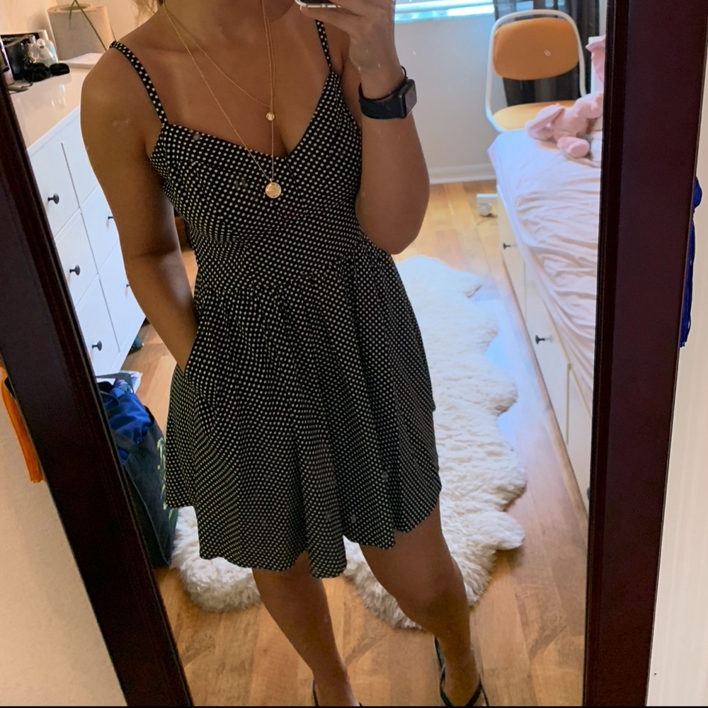 Black and White Polka Dot Dress A-Line with Pockets